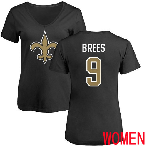 New Orleans Saints Black Women Drew Brees Name and Number Logo Slim Fit NFL Football #9 T Shirt